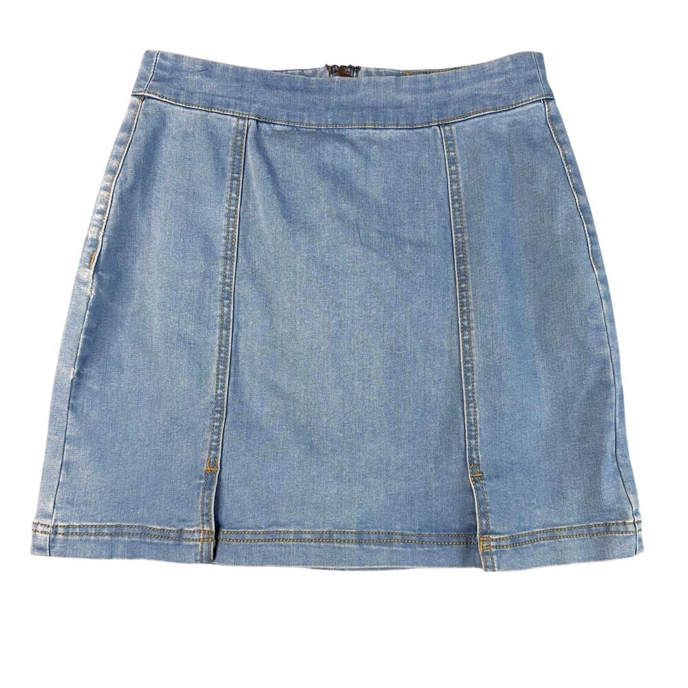Forever 21 Mini Skirt Blue Jean WMNS M Light Wash Denim A-Line Back Zip Stretch - Picture 1 of 7